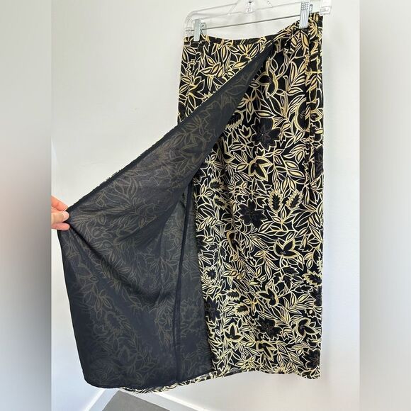 Vintage 90’s Ann Taylor Tan & Black Floral Maxi Wrap Skirt Size S (tag size 6) - Picture 7 of 10